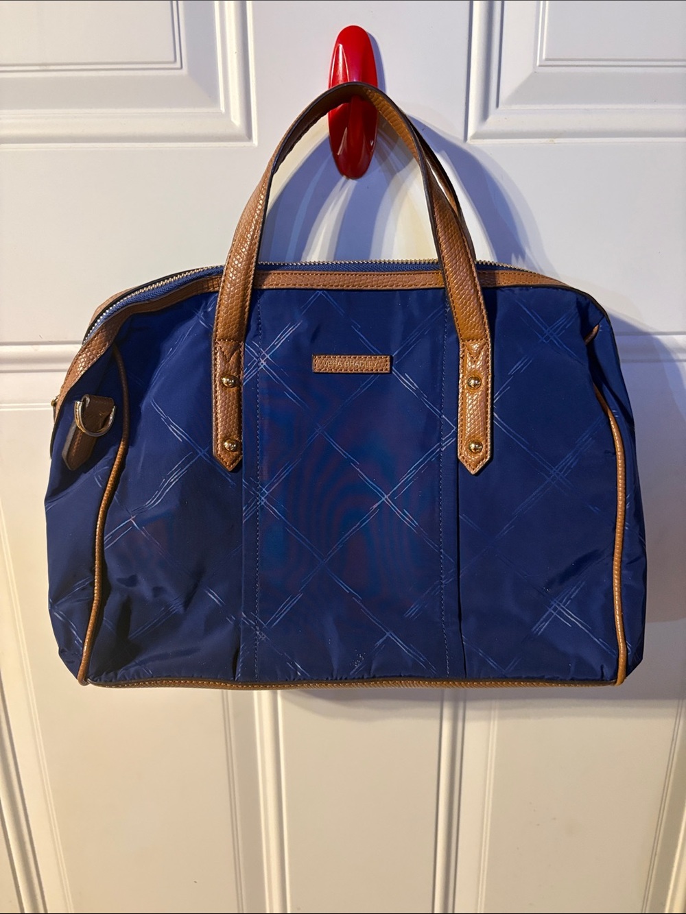 Vera Bradley Navy Blue Microfiber Weekender Travel Tote Duffel Bag Faux Leather